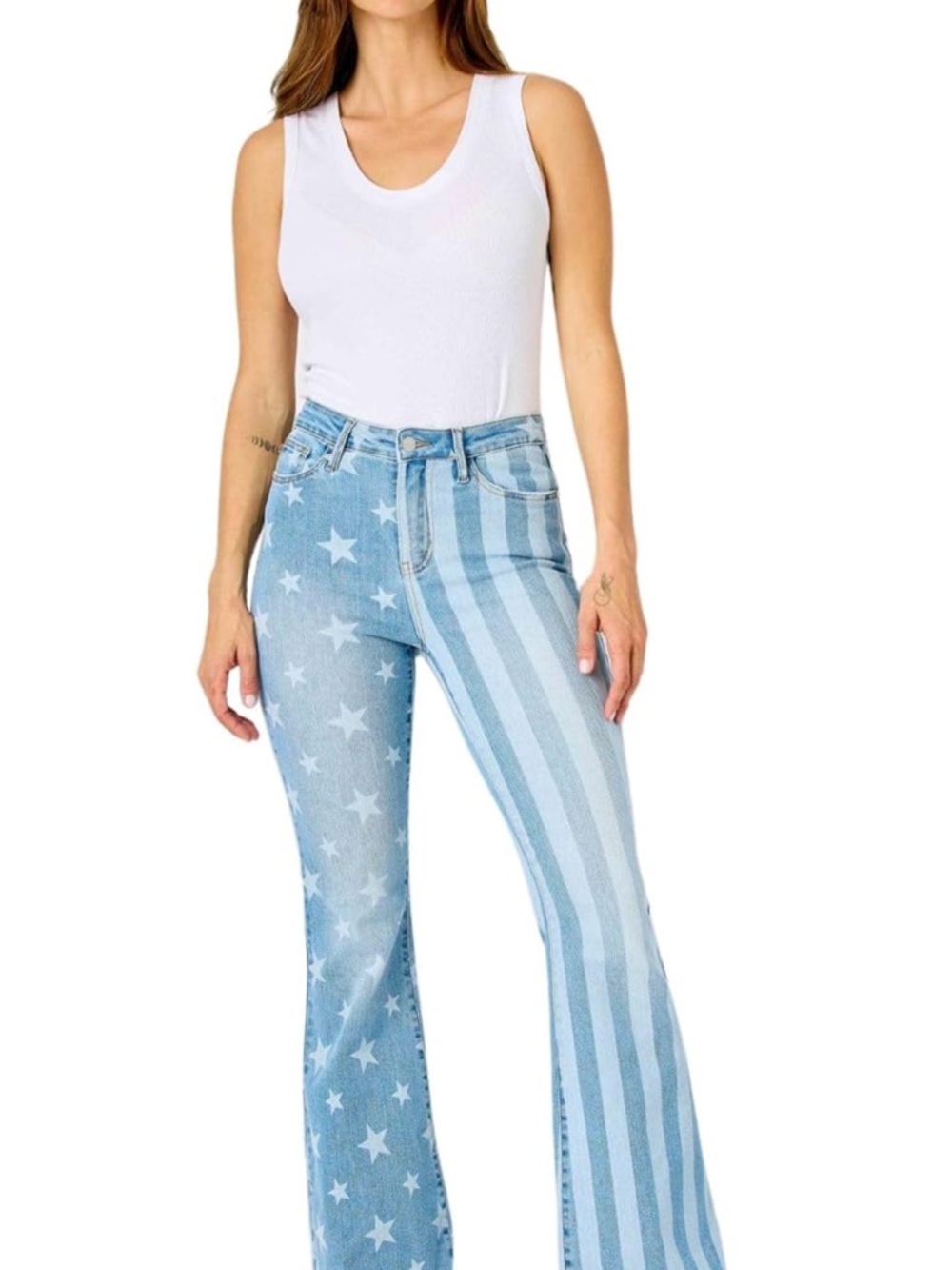 Judy Blue Light Blue Star & Stripe Flare Jeans